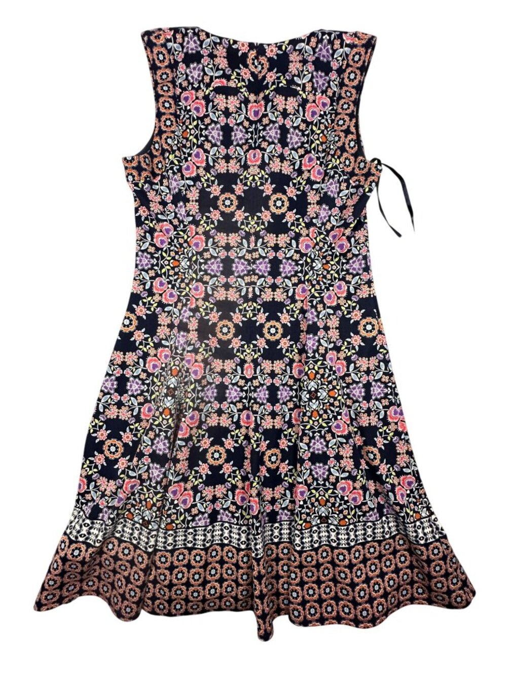 Floral Sleeveless A-Line Dress By Maggy L 10 Navy Multicolor Polyester Blend - Picture 3 of 7